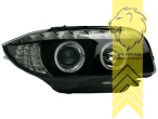 mit LED Blinker, Halogen, schwarz, Abblendlicht H1 / Fernlicht H1, elektrisch verstellbar - Stellmotor wird vom Original übernommen, Eintragungsfrei / mit E-Prüfzeichen