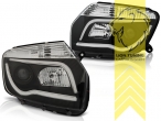 Halogen, schwarz, Abblendlicht H7 / Fernlicht H1, Blinkerbirnen BAU15S, Bowdenzug - wie Original, Eintragungsfrei / mit E-Prüfzeichen