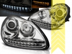 Xenon, HID, mit LED Blinker, chrom, LED Standlicht + LED Blinker, Abblendlicht D1S / Fernlicht H1, elektrisch verstellbar - Stellmotor wird vom Original übernommen, Eintragungsfrei / mit E-Prüfzeichen