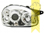 Halogen, chrom, weiß LED, Abblendlicht H1 / Fernlicht H1, Blinkerbirnen BAU15S, elektrisch verstellbar - Stellmotor wird vom Original übernommen, Eintragungsfrei / mit E-Prüfzeichen
