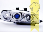 Halogen, chrom, weiß LED, nur für 4 Türer, Modell EG8, EG9, EH9, Abblendlicht H1 / Fernlicht H1, Blinkerbirnen BAU15S, manuell verstellbar, Eintragungsfrei / mit E-Prüfzeichen