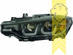 Xenon, HID, schwarz, weiß LED, Blinkerbirnen BAU15S, Abblendlicht und Fernlicht in einer Linse D1S, elektrisch verstellbar - Stellmotor integriert, Eintragungsfrei / mit E-Prüfzeichen, Eintragungsfrei / mit R87 Zulassung als Tagfahrlicht