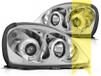 Halogen, chrom, weiß LED, Abblendlicht H1 / Fernlicht H1, Blinkerbirnen BAU15S, manuell verstellbar, Eintragungsfrei / mit E-Prüfzeichen
