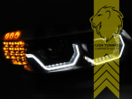 mit LED Blinker, Halogen, schwarz, weiß LED, Abblendlicht H7 / Fernlicht H1, elektrisch verstellbar - Stellmotor wird vom Original übernommen, Eintragungsfrei / mit E-Prüfzeichen