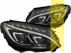 mit LED Blinker, schwarz, passend für Fahrzeuge mit Original Halogen Scheinwerfern, LED Abblendlicht / LED Fernlicht, elektrisch verstellbar - Stellmotor integriert, Eintragungsfrei / mit E-Prüfzeichen, Eintragungsfrei / mit R87 Zulassung als Tagfahrlicht