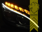 mit LED Blinker, schwarz, passend für Fahrzeuge mit Original Halogen Scheinwerfern, LED Abblendlicht / LED Fernlicht, elektrisch verstellbar - Stellmotor integriert, Eintragungsfrei / mit E-Prüfzeichen, Eintragungsfrei / mit R87 Zulassung als Tagfahrlicht