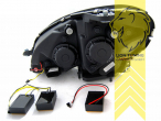 dynamischer LED Blinker, Halogen, schwarz, Abblendlicht und Fernlicht in einer Linse H9, elektrisch verstellbar - Stellmotor integriert, Eintragungsfrei / mit E-Prüfzeichen