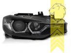 Xenon, HID, schwarz, weiß LED, nicht für Fahrzeuge mit Kurvenlicht, Abblendlicht und Fernlicht in einer Linse D4S, elektrisch verstellbar - Stellmotor integriert, Eintragungsfrei / mit E-Prüfzeichen, Eintragungsfrei / mit R87 Zulassung als Tagfahrlicht