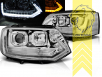 dynamischer LED Blinker, Halogen, chrom, Abblendlicht H7 / Fernlicht H1, elektrisch verstellbar - Stellmotor integriert, Eintragungsfrei / mit E-Prüfzeichen, Eintragungsfrei / mit R87 Zulassung als Tagfahrlicht