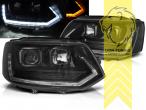 dynamischer LED Blinker, Halogen, schwarz, Abblendlicht H7 / Fernlicht H1, elektrisch verstellbar - Stellmotor integriert, Eintragungsfrei / mit E-Prüfzeichen, Eintragungsfrei / mit R87 Zulassung als Tagfahrlicht