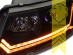 dynamischer LED Blinker, Halogen, schwarz, Abblendlicht H7 / Fernlicht H1, elektrisch verstellbar - Stellmotor wird vom Original übernommen, Eintragungsfrei / mit R87 Zulassung als Tagfahrlicht, Eintragungsfrei / mit E-Prüfzeichen