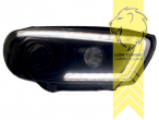 dynamischer LED Blinker, Halogen, schwarz, Abblendlicht H7 / Fernlicht H1, elektrisch verstellbar - Stellmotor integriert, Eintragungsfrei / mit R87 Zulassung als Tagfahrlicht, Eintragungsfrei / mit E-Prüfzeichen
