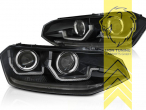 dynamischer LED Blinker, schwarz, nur passend für Fahrzeuge ohne LEDs im Originalscheinwerfer, Abblendlicht H7 / Fernlicht H7, elektrisch verstellbar - Stellmotor integriert, Eintragungsfrei / mit E-Prüfzeichen
