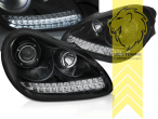 schwarz, LED Standlicht + LED Blinker, Abblendlicht D1S / Fernlicht H1, elektrisch verstellbar - Stellmotor wird vom Original übernommen, Xenon, mit LED Blinker, Eintragungsfrei / mit E-Prüfzeichen