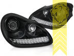 schwarz, LED Standlicht + LED Blinker, Abblendlicht D1S / Fernlicht H1, elektrisch verstellbar - Stellmotor wird vom Original übernommen, Xenon, mit LED Blinker, Eintragungsfrei / mit E-Prüfzeichen