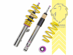 Nur für Fahrzeuge mit einem Klemmdurchmesser an der VA von 55mm., V3, gelb, Bei Fahrzeugen mit elektronischer Dämpferregelung muss diese stillgelegt werden. Fahrzeugspezifische KW Stilllegungssätze finden Sie in der Zubehörtabelle., Dämpfer verfügen über leicht zu bedienende Einstellräder. Bauartbedingt in der Zugstufe nur bei zugänglicher Kolbenstange., Edelstahl, Eintragungspflichtig / Teilegutachten liegt bei