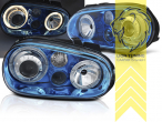 blau, chrom, gelb Halogen, Abblendlicht H7 / Fernlicht H7 / Nebelscheinwerfer H3, Blinkerbirnen BAU15S, elektrisch verstellbar - Stellmotor wird vom Original übernommen, Halogen, Eintragungsfrei / mit E-Prüfzeichen