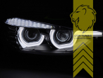 Xenon, HID, schwarz, weiß LED, nicht für Fahrzeuge mit AFS oder Night Vision, Blinkerbirnen BAU15S, Abblendlicht und Fernlicht in einer Linse D1S, elektrisch verstellbar - Stellmotor integriert, Eintragungsfrei / mit E-Prüfzeichen, Eintragungsfrei / mit R87 Zulassung als Tagfahrlicht