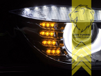 Xenon, HID, schwarz, weiß LED, nicht für Fahrzeuge mit AFS oder Night Vision, Blinkerbirnen BAU15S, Abblendlicht und Fernlicht in einer Linse D1S, elektrisch verstellbar - Stellmotor integriert, Eintragungsfrei / mit E-Prüfzeichen, Eintragungsfrei / mit R87 Zulassung als Tagfahrlicht