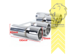 nur für 4 Rohr Diffusor passend, 62 mm, 2 x 76 mm, Endrohr duplex, chrom, Rund, 190 mm, Edelstahl
