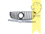 Original Mercedes Emblem wird übernommen, schwarz glänzend, chrom, nicht passend für Fahrzeuge mit fest integriertem Grill in der Stoßstange, nicht passend für V-Klasse, auch für Modelle mit Kamera-System, ABS Kunststoff, Eintragungsfrei / als Ersatzteil verwendbar