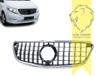 Original Mercedes Emblem wird übernommen, schwarz glänzend, chrom, nicht passend für Fahrzeuge mit fest integriertem Grill in der Stoßstange, nicht passend für V-Klasse, auch für Modelle mit Kamera-System, ABS Kunststoff, Eintragungsfrei / als Ersatzteil verwendbar