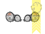 Halogen, chrom, weiß LED, Abblendlicht H1 / Fernlicht H1, Blinkerbirnen BAU15S, pneumatische Verstellung - wie Original, Eintragungsfrei / mit E-Prüfzeichen