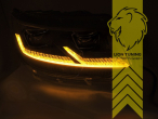 LED, mit LED Blinker, dynamischer LED Blinker, schwarz, nur passend für Fahrzeuge mit original Halogen Scheinwerfern, mit Welcome Funktion, LED Abblendlicht / LED Fernlicht, elektrisch verstellbar - Stellmotor integriert, Eintragungsfrei / mit E-Prüfzeichen, Eintragungsfrei / mit R87 Zulassung als Tagfahrlicht