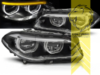 LED, schwarz, Scheinwerferset komplett mit Steuergeräten, nicht für Fahrzeuge mit Kurvenlicht, nur passend für Fahrzeuge mit original XENON Scheinwerfern, inkl. LED Tagfahrlicht, LED Abblendlicht / LED Fernlicht, Eintragungsfrei / mit E-Prüfzeichen, Eintragungsfrei / mit R87 Zulassung als Tagfahrlicht