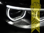 LED, schwarz, Scheinwerferset komplett mit Steuergeräten, nicht für Fahrzeuge mit Kurvenlicht, nur passend für Fahrzeuge mit original XENON Scheinwerfern, inkl. LED Tagfahrlicht, LED Abblendlicht / LED Fernlicht, Eintragungsfrei / mit E-Prüfzeichen, Eintragungsfrei / mit R87 Zulassung als Tagfahrlicht