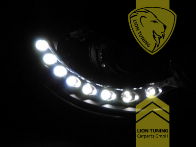Halogen, schwarz, Abblendlicht H1 / Fernlicht H1, Blinkerbirnen BAU15S, elektrisch verstellbar - Stellmotor wird vom Original übernommen, Eintragungsfrei / mit E-Prüfzeichen