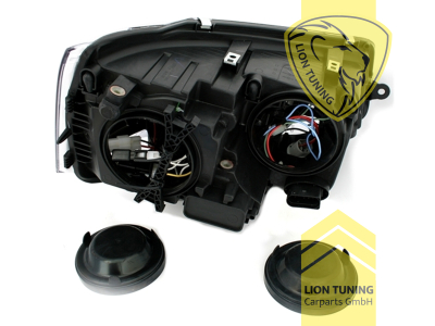 Halogen, schwarz, Abblendlicht und Fernlicht in einer Linse H7, Blinkerbirnen BAU15S, elektrisch verstellbar - Stellmotor integriert, Eintragungsfrei / mit E-Prüfzeichen, Eintragungsfrei / mit R87 Zulassung als Tagfahrlicht