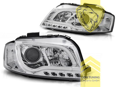 Halogen, chrom, Abblendlicht H1 / Fernlicht H1, Blinkerbirnen BAU15S, elektrisch verstellbar - Stellmotor wird vom Original übernommen, Eintragungsfrei / mit E-Prüfzeichen