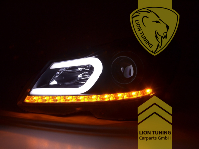 mit LED Blinker, Halogen, schwarz, Abblendlicht H7 / Fernlicht H1, Blinkerbirnen BAU15S, elektrisch verstellbar - Stellmotor integriert, Eintragungsfrei / mit E-Prüfzeichen