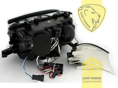 Halogen, schwarz, weiß CCFL, Abblendlicht H7 / Fernlicht H7, Blinkerbirnen BAU15S, elektrisch verstellbar - Stellmotor integriert, Nicht für Fahrzeuge mit PDC vorne geeignet, Eintragungsfrei / mit E-Prüfzeichen