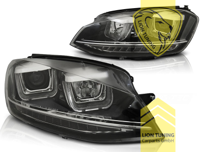 mit LED Blinker, Halogen, schwarz, Abblendlicht H7 / Fernlicht H1, elektrisch verstellbar - Stellmotor integriert, Eintragungsfrei / mit E-Prüfzeichen, Eintragungsfrei / mit R87 Zulassung als Tagfahrlicht