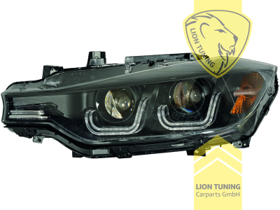 Xenon, HID, schwarz, weiß LED, Blinkerbirnen BAU15S, Abblendlicht und Fernlicht in einer Linse D1S, elektrisch verstellbar - Stellmotor integriert, Eintragungsfrei / mit E-Prüfzeichen, Eintragungsfrei / mit R87 Zulassung als Tagfahrlicht