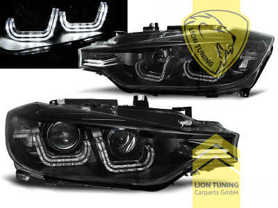 Xenon, HID, schwarz, weiß LED, Blinkerbirnen BAU15S, Abblendlicht und Fernlicht in einer Linse D1S, elektrisch verstellbar - Stellmotor integriert, Eintragungsfrei / mit E-Prüfzeichen, Eintragungsfrei / mit R87 Zulassung als Tagfahrlicht