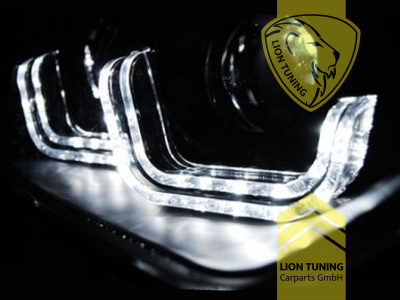 Xenon, HID, schwarz, weiß LED, Blinkerbirnen BAU15S, Abblendlicht und Fernlicht in einer Linse D1S, elektrisch verstellbar - Stellmotor integriert, Eintragungsfrei / mit E-Prüfzeichen, Eintragungsfrei / mit R87 Zulassung als Tagfahrlicht