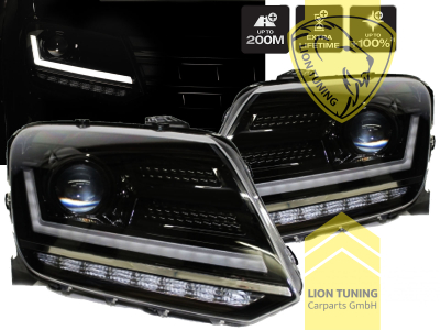 dynamischer LED Blinker, LED, schwarz, nur passend für Fahrzeuge mit original Halogen Scheinwerfern, LED Abblendlicht / LED Fernlicht, elektrisch verstellbar - Stellmotor integriert, Eintragungsfrei / mit E-Prüfzeichen, Eintragungsfrei / mit R87 Zulassung als Tagfahrlicht