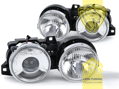 Halogen, chrom, Abblendlicht H1 / Fernlicht H1, elektrisch verstellbar - Stellmotor wird vom Original übernommen, Eintragungsfrei / mit E-Prüfzeichen