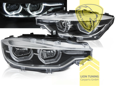 LED, mit LED Blinker, schwarz, nur passend für Fahrzeuge mit original Halogen Scheinwerfern, LED Abblendlicht / LED Fernlicht, elektrisch verstellbar - Stellmotor integriert, Eintragungsfrei / mit E-Prüfzeichen, Eintragungsfrei / mit R87 Zulassung als Tagfahrlicht