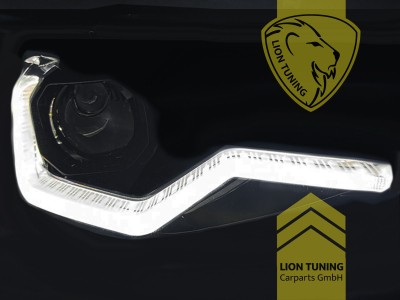 LED, mit LED Blinker, schwarz, weiß LED, nur passend für Fahrzeuge mit original Halogen Scheinwerfern, LED Abblendlicht / LED Fernlicht, elektrisch verstellbar - Stellmotor integriert, Eintragungsfrei / mit E-Prüfzeichen
