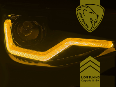 LED, mit LED Blinker, schwarz, weiß LED, nur passend für Fahrzeuge mit original Halogen Scheinwerfern, LED Abblendlicht / LED Fernlicht, elektrisch verstellbar - Stellmotor integriert, Eintragungsfrei / mit E-Prüfzeichen